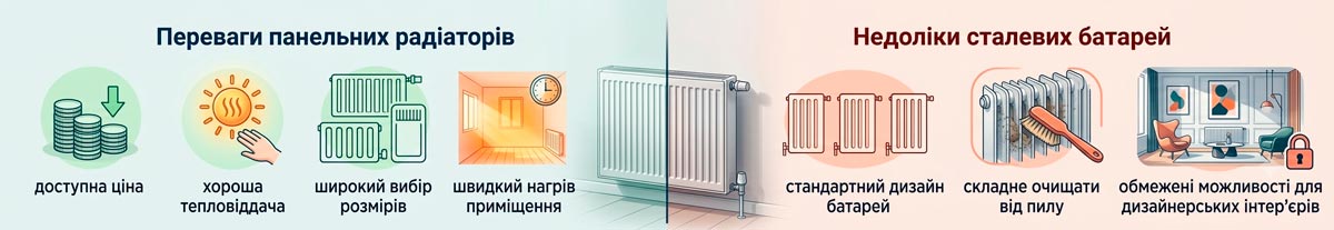Переваги та недоліки сталевих радіаторів