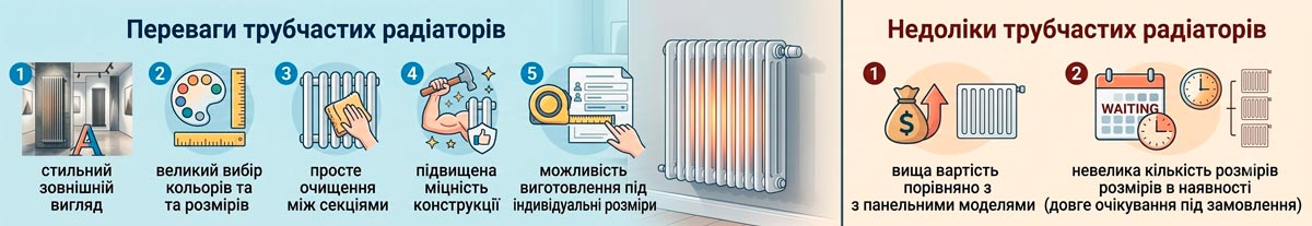 Переваги та недоліки трубчастих радіаторів